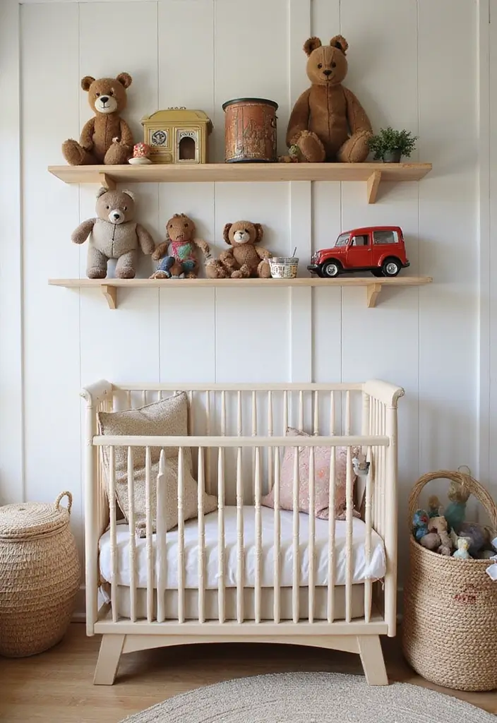 25 Board and Batten Nursery Wall Ideas That Add Texture 24 25 Board and Batten Nursery Wall Ideas That Add Texture - 24. Vintage Toy Displays