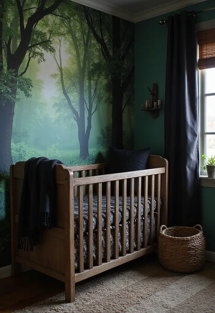 25 Gothic Nursery Inspirations That Look Bold and Unique - 1. Enchanted Forest Murals