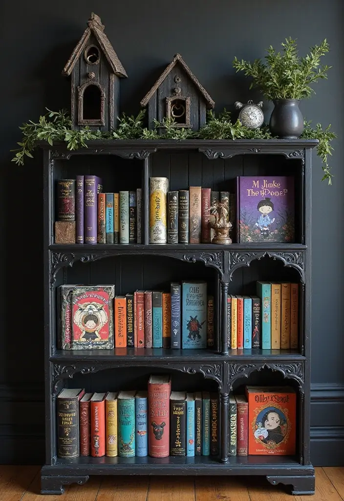 25 Gothic Nursery Inspirations That Look Bold and Unique - 14. Gothic Themed Bookshelves