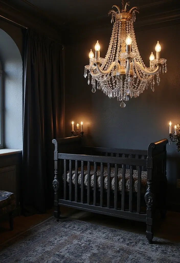 25 Gothic Nursery Inspirations That Look Bold and Unique - 23. Glistening Crystal Accents