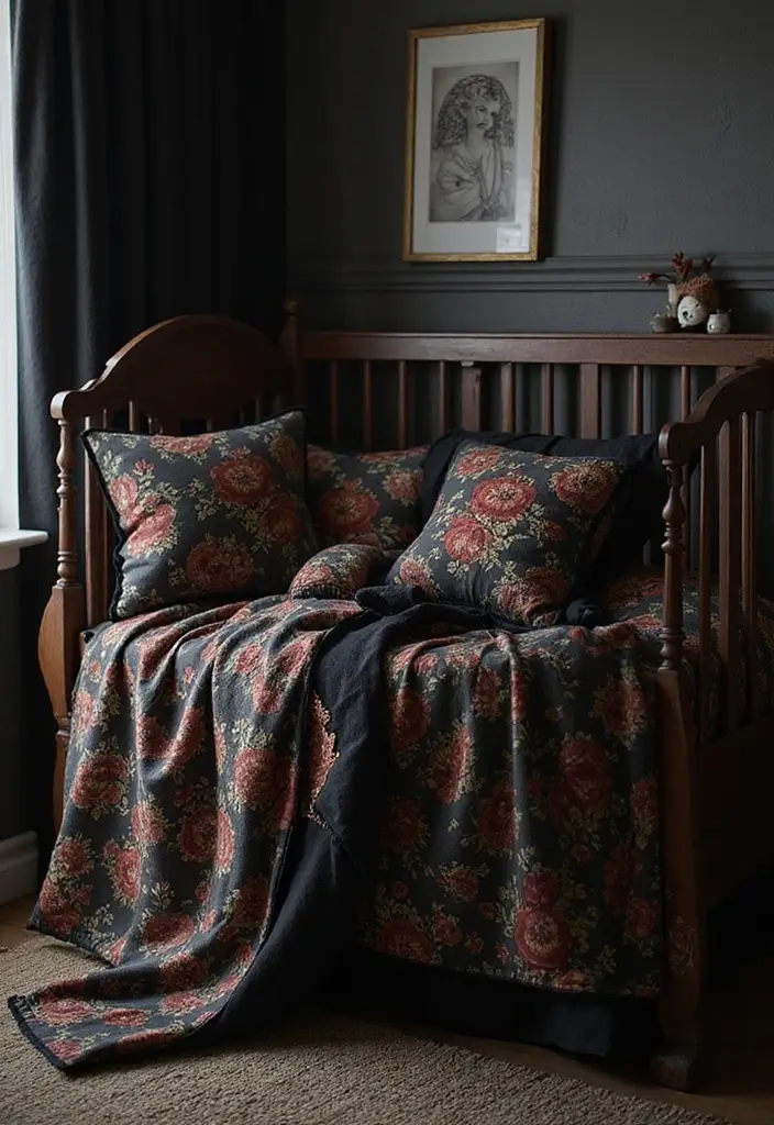 25 Gothic Nursery Inspirations That Look Bold and Unique - 7. Dark Themed Baby Bedding