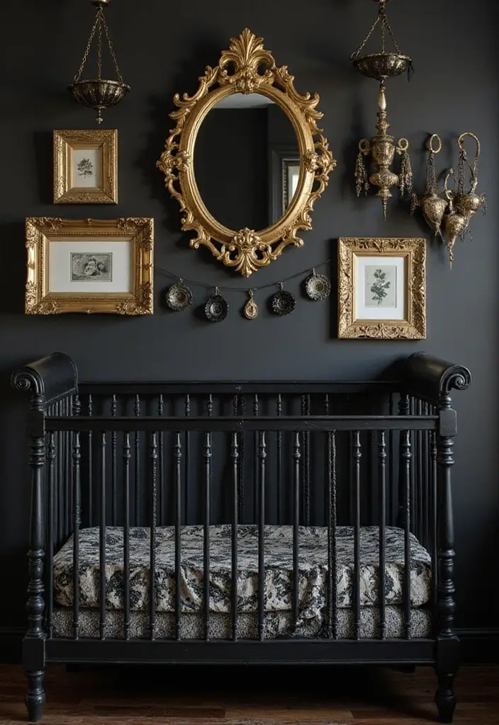 25 Gothic Nursery Inspirations That Look Bold and Unique - 9. Gothic Glam Decor Accessories