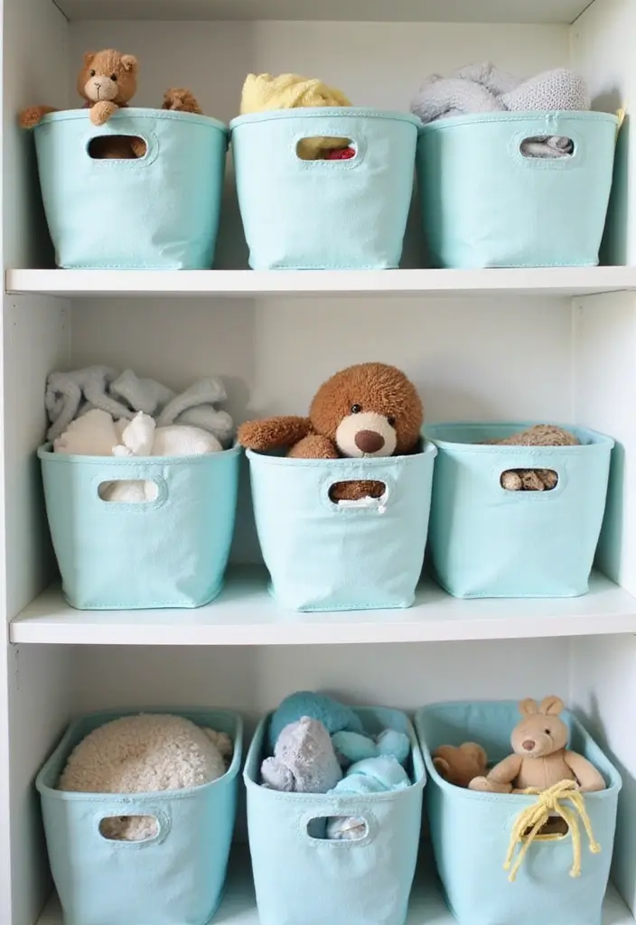 25 Light Blue Nursery Ideas That Create a Soothing Space 12 25 Light Blue Nursery Ideas That Create a Soothing Space - 12. Light Blue Storage Baskets
