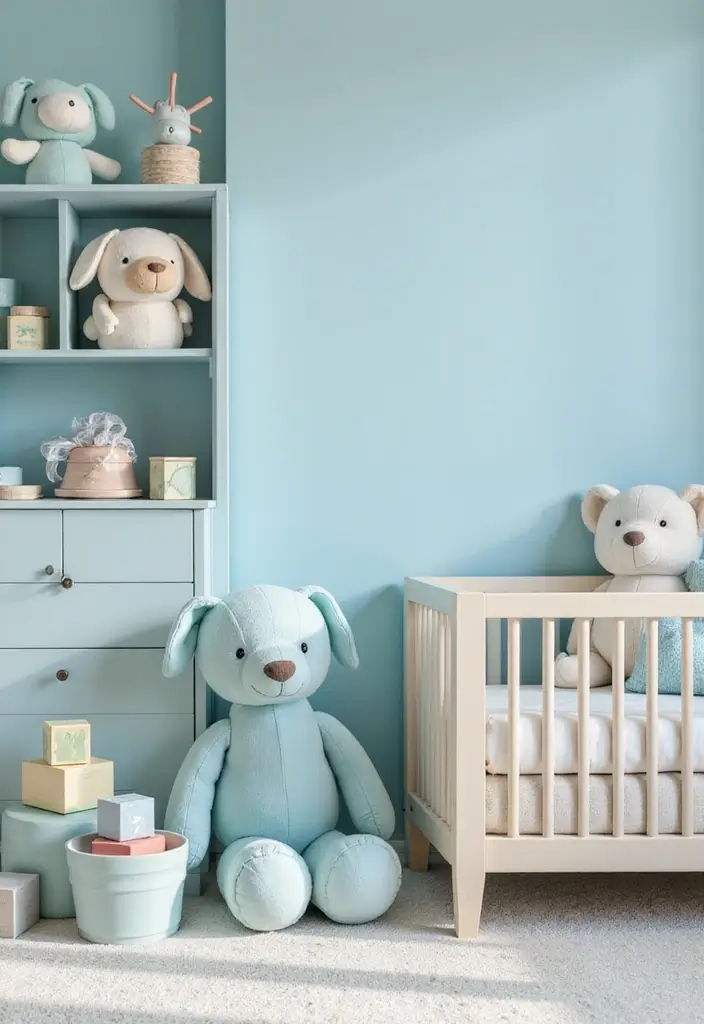 25 Light Blue Nursery Ideas That Create a Soothing Space 14 25 Light Blue Nursery Ideas That Create a Soothing Space - 14. Light Blue Themed Toys