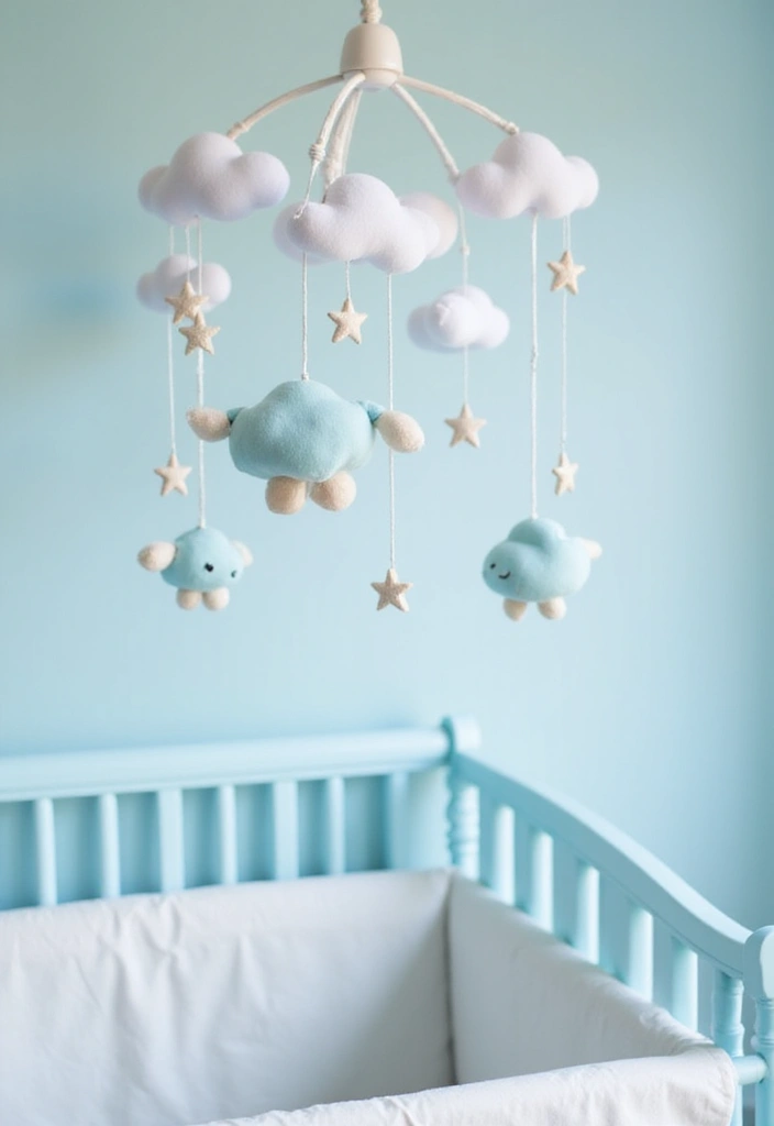 25 Light Blue Nursery Ideas That Create a Soothing Space 16 25 Light Blue Nursery Ideas That Create a Soothing Space - 16. Light Blue Mobile