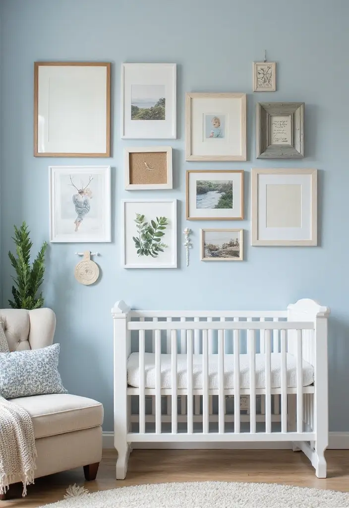 25 Light Blue Nursery Ideas That Create a Soothing Space 21 25 Light Blue Nursery Ideas That Create a Soothing Space - 21. Light Blue Gallery Wall