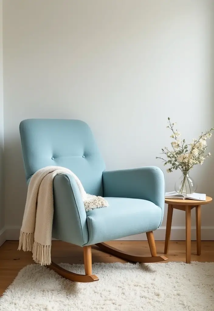 25 Light Blue Nursery Ideas That Create a Soothing Space 6 25 Light Blue Nursery Ideas That Create a Soothing Space - 6. Elegant Light Blue Rocking Chair