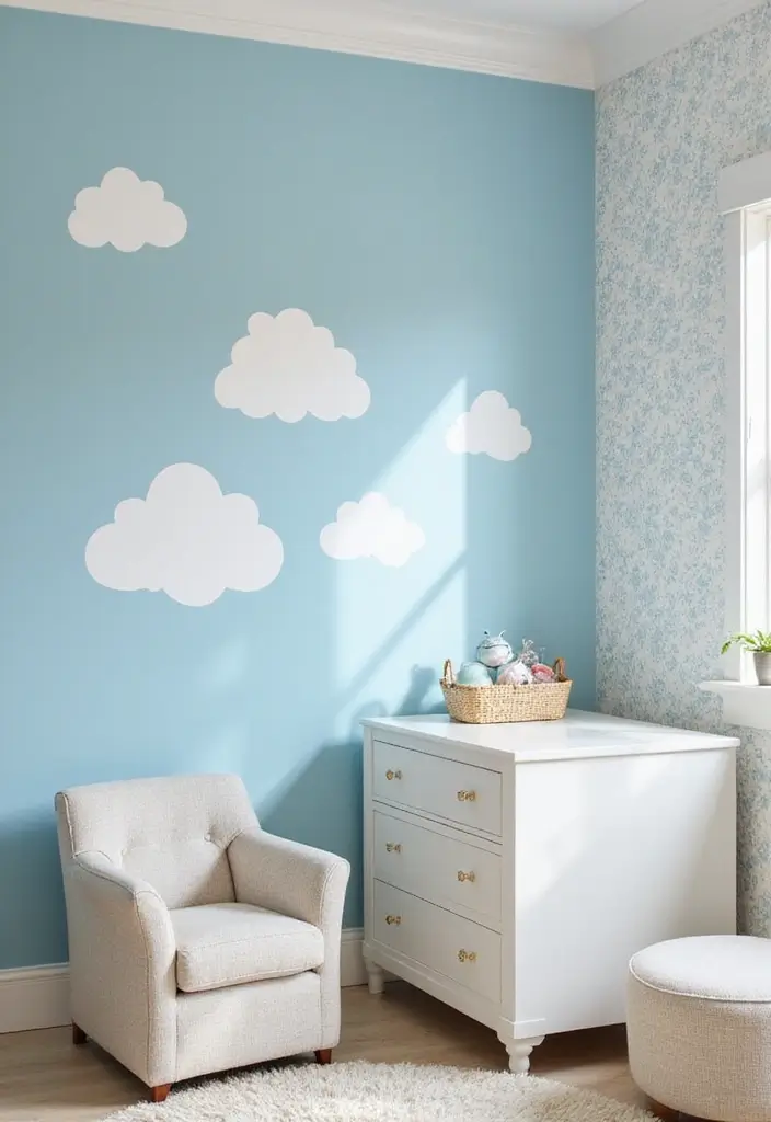 25 Light Blue Nursery Ideas That Create a Soothing Space 8 25 Light Blue Nursery Ideas That Create a Soothing Space - 8. Light Blue Accent Wall with Wallpaper