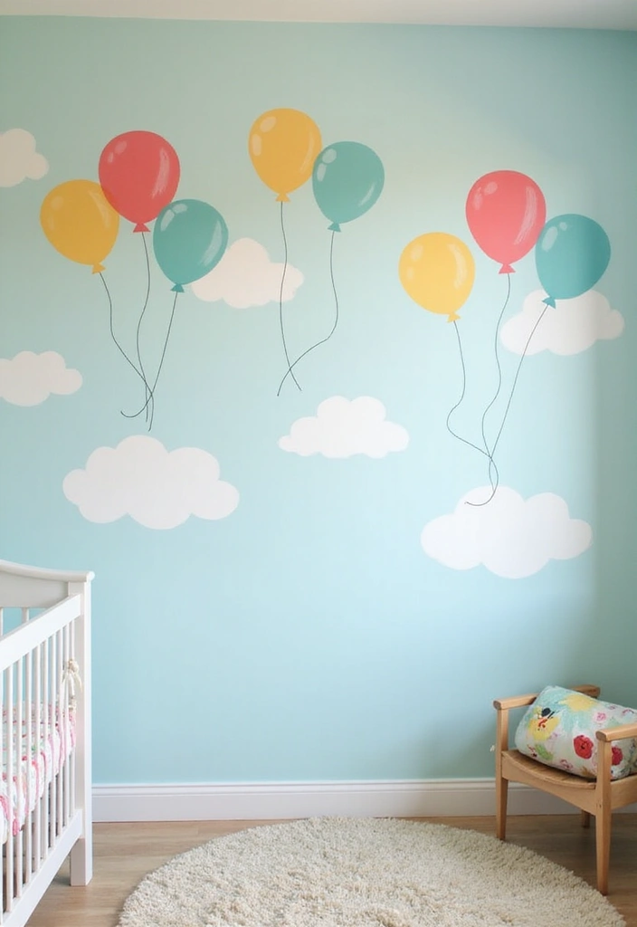 25 Nursery Picture Ideas That Add Personality to the Walls 14 25 Nursery Picture Ideas That Add Personality to the Walls - 14. Balloon and Cloud Murals