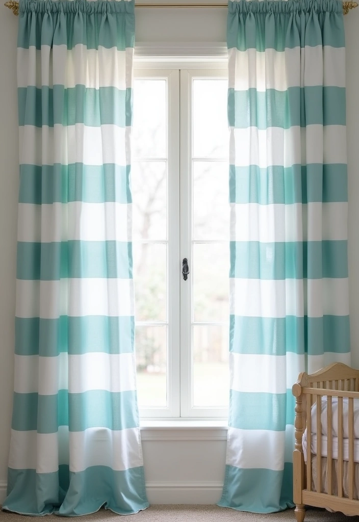 25 Ocean Nursery Ideas That Bring Coastal Calm Inside 9 25 Ocean Nursery Ideas That Bring Coastal Calm Inside - 9. Nautical Striped Curtains