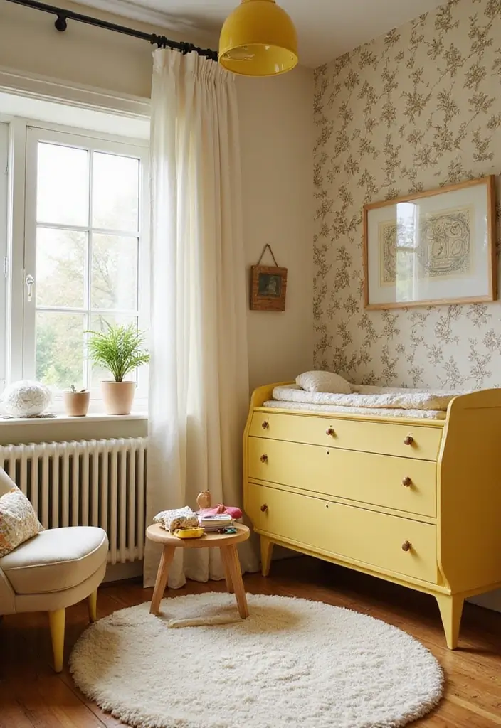 25 Yellow Nursery Designs That Look Cheerful and Bright 10 25 Yellow Nursery Designs That Look Cheerful and Bright - 10. Vintage Charm: Retro Yellow Nursery