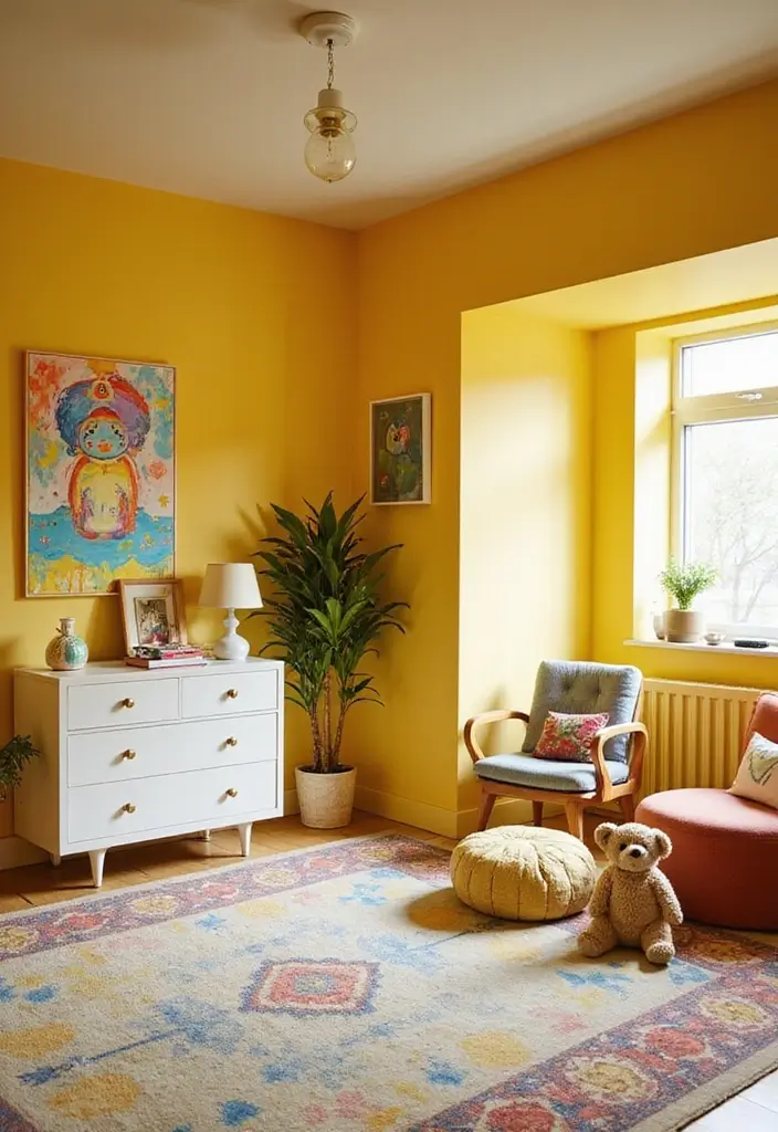 25 Yellow Nursery Designs That Look Cheerful and Bright 11 25 Yellow Nursery Designs That Look Cheerful and Bright - 11. Artistic Expression: Creative Yellow Nursery