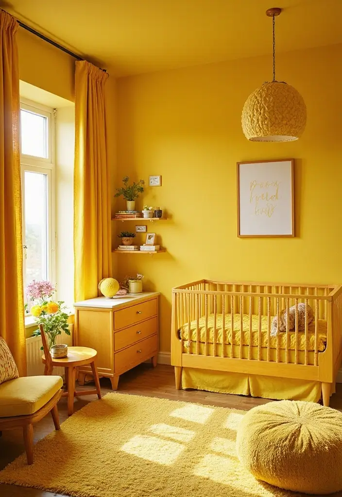 25 Yellow Nursery Designs That Look Cheerful and Bright 14 25 Yellow Nursery Designs That Look Cheerful and Bright - 14. Monochromatic Magic: All Yellow Everything