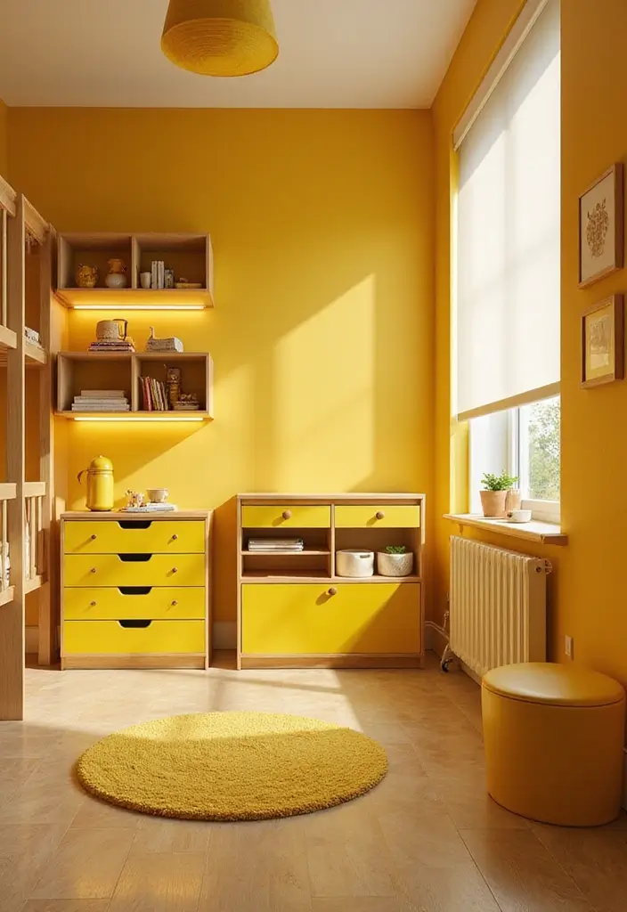25 Yellow Nursery Designs That Look Cheerful and Bright 18 25 Yellow Nursery Designs That Look Cheerful and Bright - 18. Techy Touch: A Modern Yellow Nursery