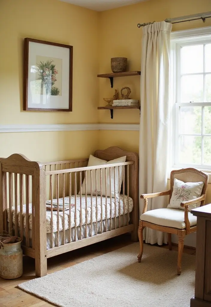 25 Yellow Nursery Designs That Look Cheerful and Bright 21 25 Yellow Nursery Designs That Look Cheerful and Bright - 21. Cozy Farmhouse: Yellow and Rustic Elements