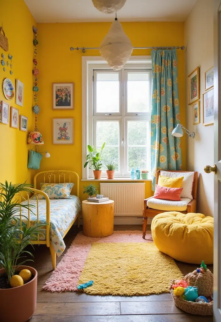 25 Yellow Nursery Designs That Look Cheerful and Bright 24 25 Yellow Nursery Designs That Look Cheerful and Bright - 24. Colorful Collage: A Rainbow of Yellow