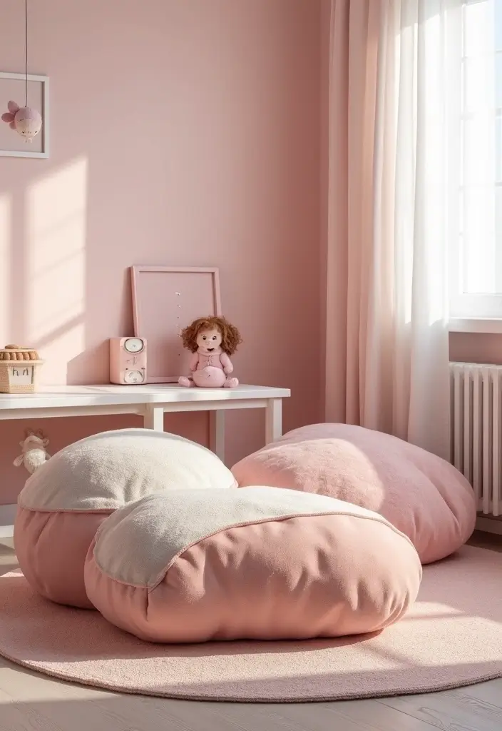 27 Blush Pink Nursery Inspirations That Are Sweet and Soft 23 27 Blush Pink Nursery Inspirations That Are Sweet and Soft - 23. Playful Floor Pillows