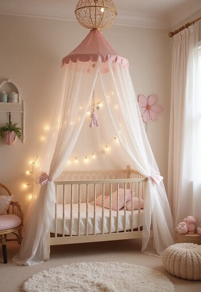 27 Curtains in Nursery Inspirations That Complete the Look - 16. Dreamy Canopy Curtains