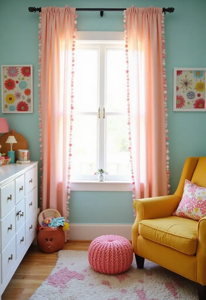 27 Curtains in Nursery Inspirations That Complete the Look - 19. Fun Pom-Pom Trim Curtains