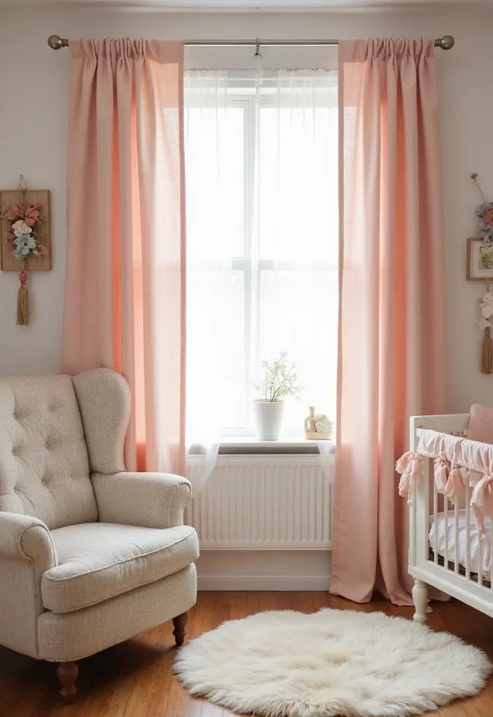 27 Curtains in Nursery Inspirations That Complete the Look - 26. Soft Blush Tones