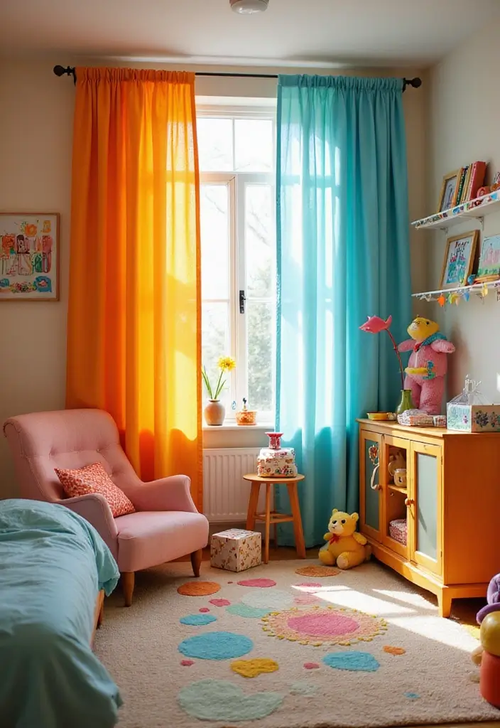 27 Curtains in Nursery Inspirations That Complete the Look - 7. Bright and Bold Colors