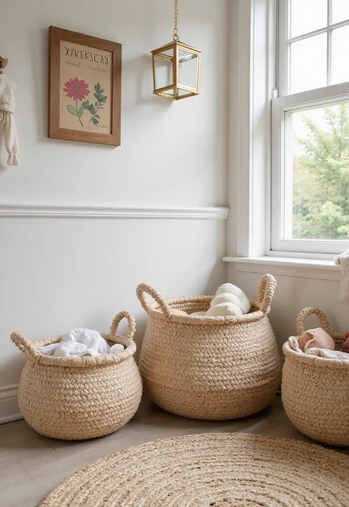 27 Floral Nursery Inspirations That Add Whimsy and Charm 12 27 Floral Nursery Inspirations That Add Whimsy and Charm - 12. Flower-Woven Baskets