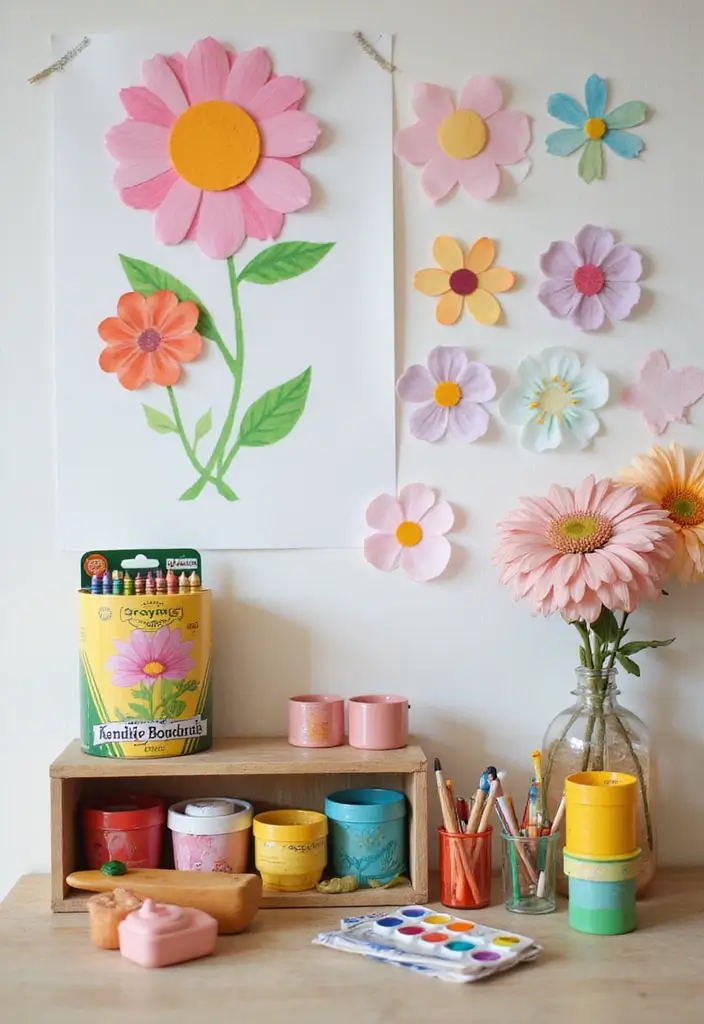 27 Floral Nursery Inspirations That Add Whimsy and Charm 15 27 Floral Nursery Inspirations That Add Whimsy and Charm - 15. Flower-Themed Art Supplies