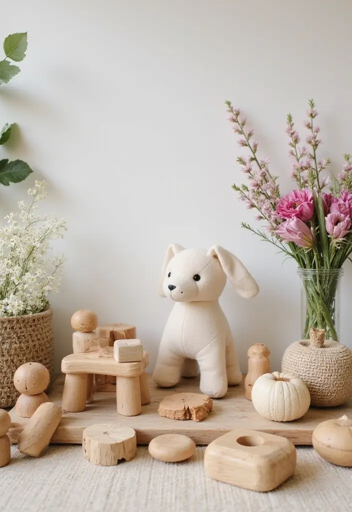 27 Floral Nursery Inspirations That Add Whimsy and Charm 17 27 Floral Nursery Inspirations That Add Whimsy and Charm - 17. Floral Wooden Toys