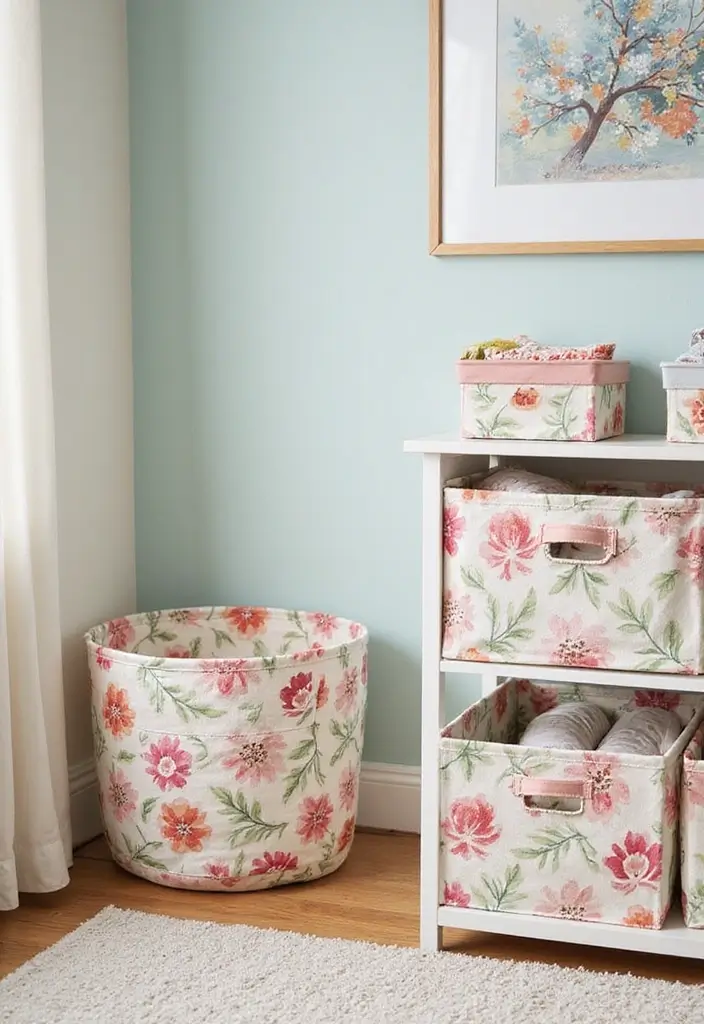 27 Floral Nursery Inspirations That Add Whimsy and Charm 25 27 Floral Nursery Inspirations That Add Whimsy and Charm - 25. Floral-Themed Storage Solutions