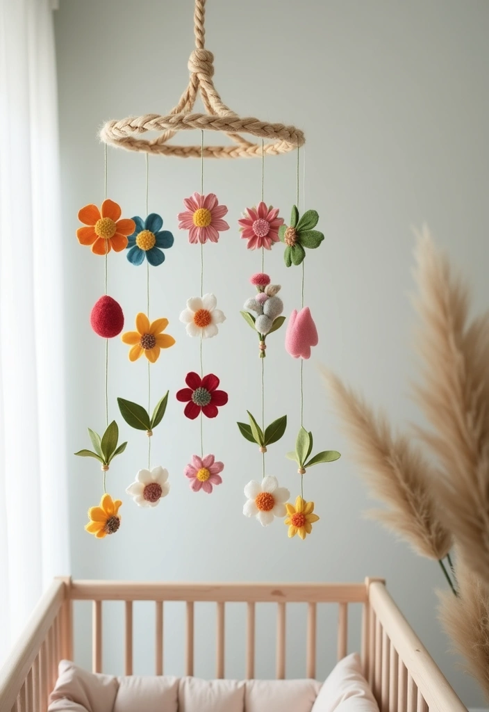 27 Floral Nursery Inspirations That Add Whimsy and Charm 5 27 Floral Nursery Inspirations That Add Whimsy and Charm - 5. Botanical Mobile