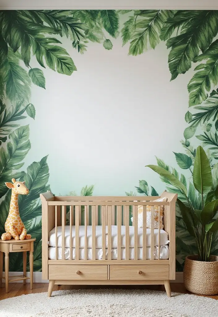 27 Jungle Nursery Inspirations That Kids Will Love Growing Up In 1 27 Jungle Nursery Inspirations That Kids Will Love Growing Up In - 1. Tropical Greenery Wall Mural