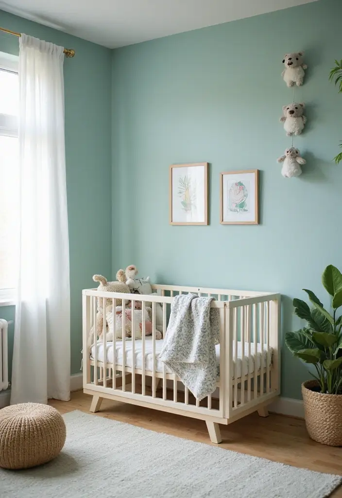 27 Moody Nursery Inspirations That Look Stylish and Calm - 21. Soft Teal Retreat