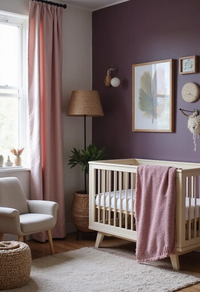 27 Moody Nursery Inspirations That Look Stylish and Calm - 24. Modern Plum Accents