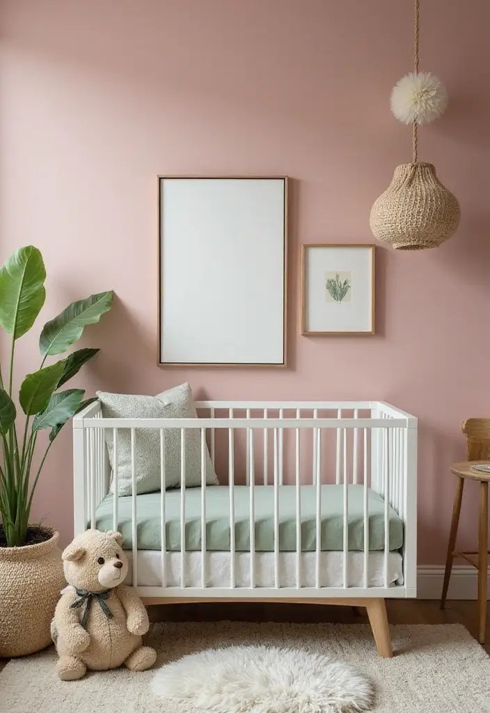 27 Moody Nursery Inspirations That Look Stylish and Calm - 8. Dusty Rose and Sage Green