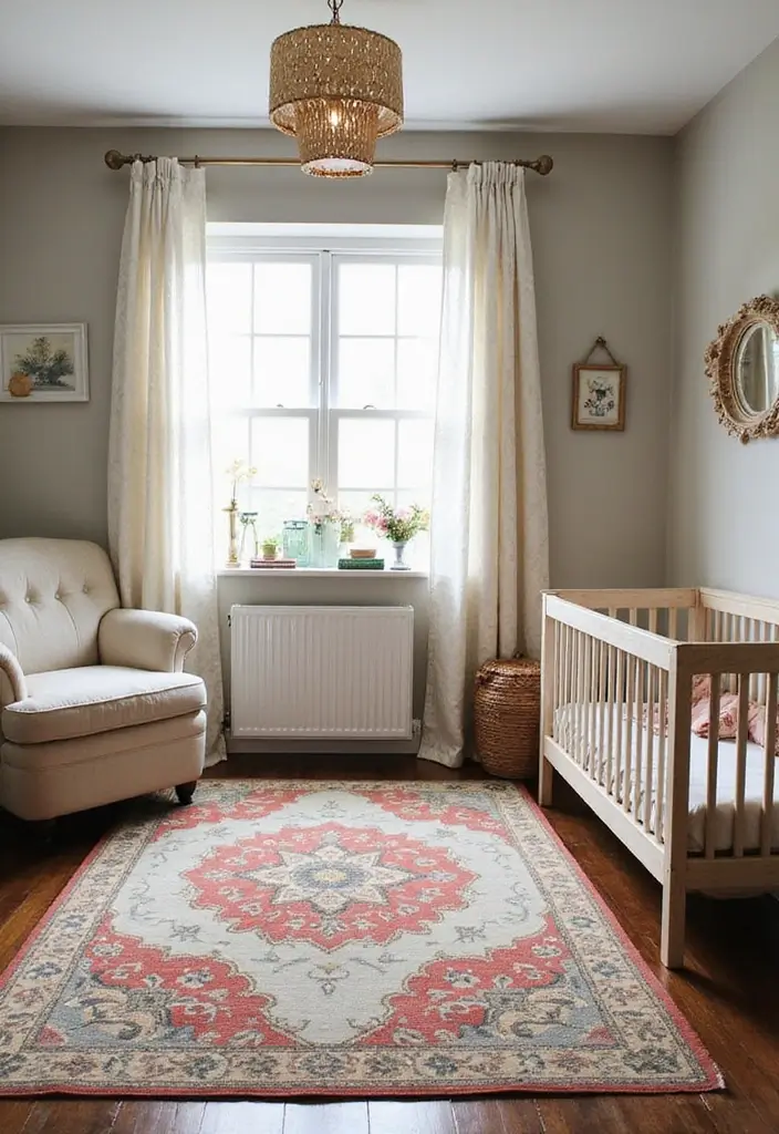 27 Rugs in Nursery Inspirations That Pull the Room Together 19 27 Rugs in Nursery Inspirations That Pull the Room Together - 19. Vintage-Inspired Motifs