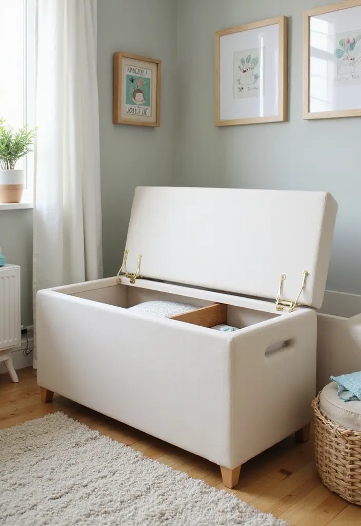 28 Closet Nursery Setups That Save Space Brilliantly 11 28 Closet Nursery Setups That Save Space Brilliantly - 11. Ottoman with Storage