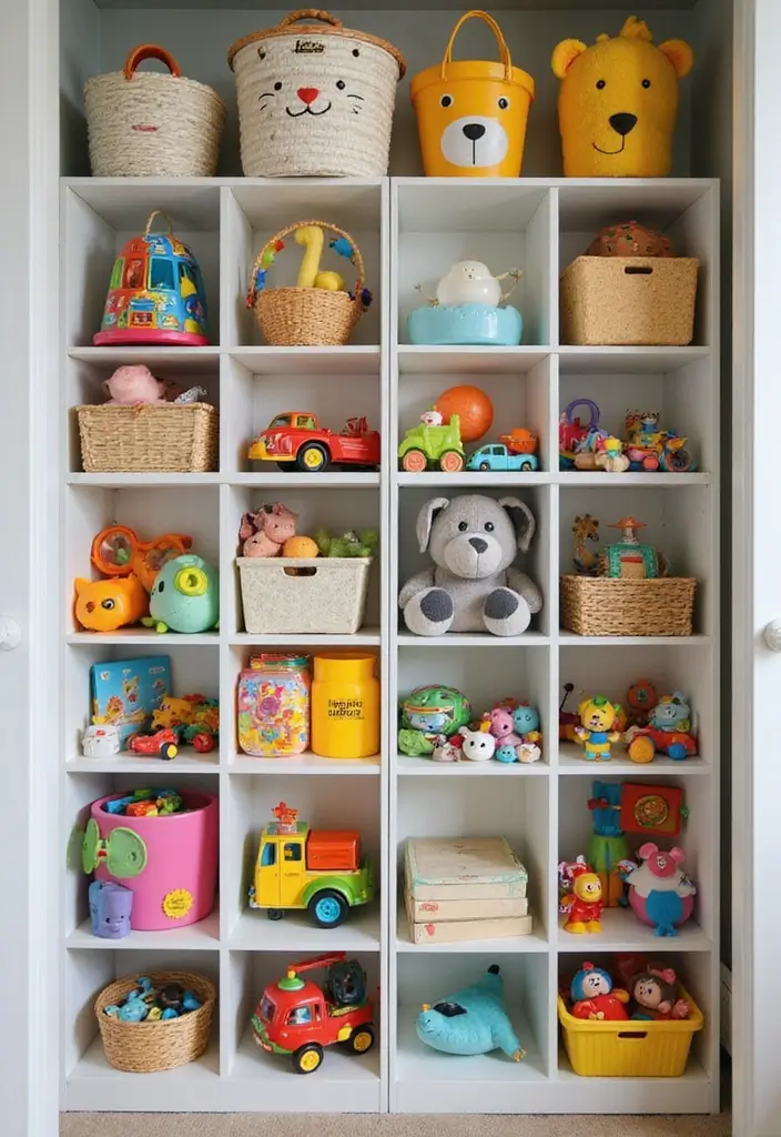 28 Closet Nursery Setups That Save Space Brilliantly 13 28 Closet Nursery Setups That Save Space Brilliantly - 13. Cubbies for Toys