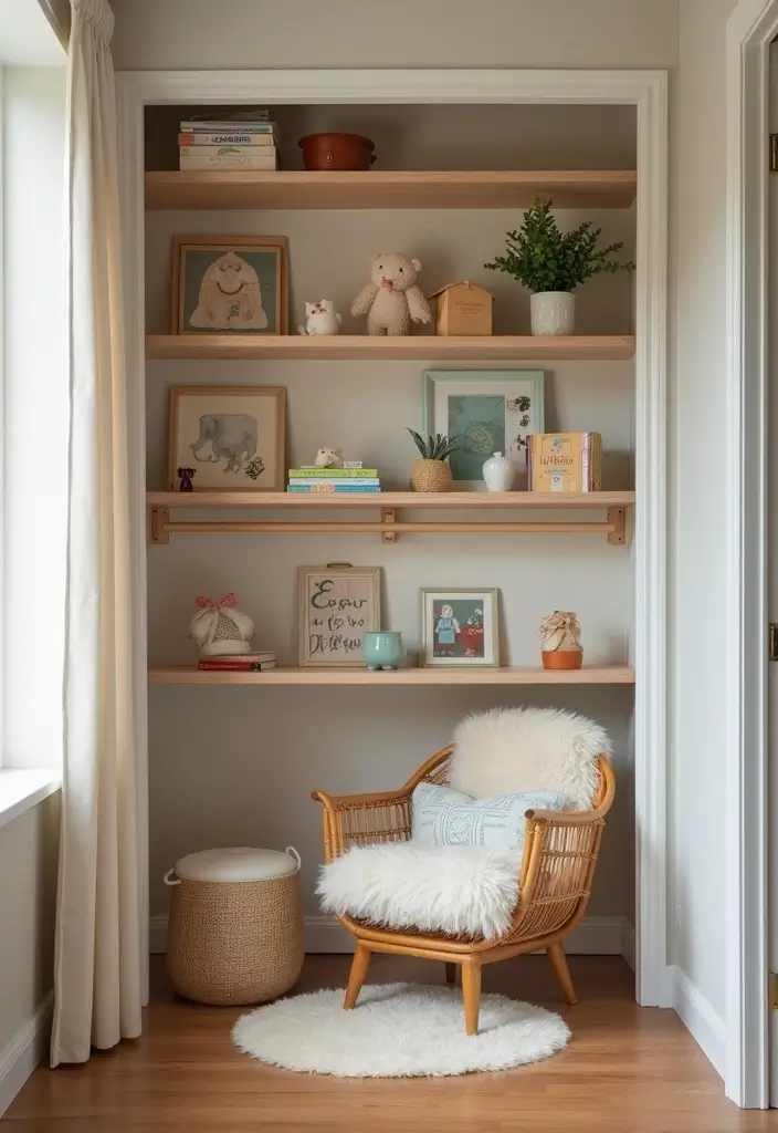 28 Closet Nursery Setups That Save Space Brilliantly 15 28 Closet Nursery Setups That Save Space Brilliantly - 15. Cozy Reading Nook