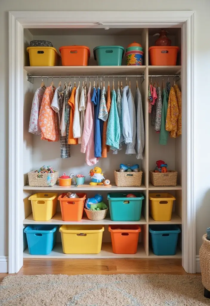 28 Closet Nursery Setups That Save Space Brilliantly 18 28 Closet Nursery Setups That Save Space Brilliantly - 18. Color-Coded Organizers