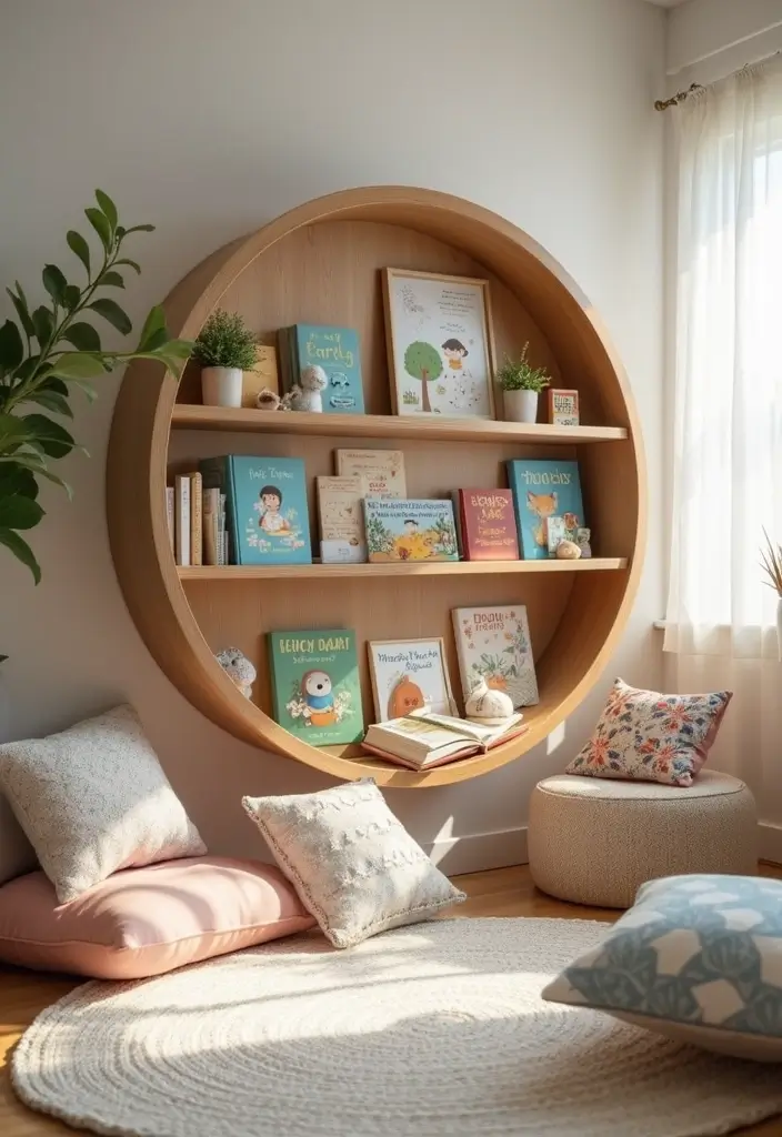 28 Nursery Bookshelf Designs That Encourage Early Reading 22 28 Nursery Bookshelf Designs That Encourage Early Reading - 22. Circular Bookshelf Design