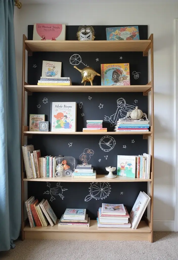 28 Nursery Bookshelf Designs That Encourage Early Reading 27 28 Nursery Bookshelf Designs That Encourage Early Reading - 27. Shelf with Chalkboard Backing
