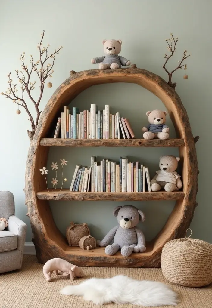 28 Nursery Bookshelf Designs That Encourage Early Reading 6 28 Nursery Bookshelf Designs That Encourage Early Reading - 6. Tree Trunk Bookshelf