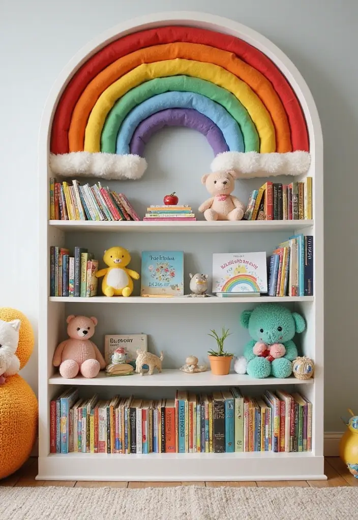 28 Nursery Bookshelf Designs That Encourage Early Reading 7 28 Nursery Bookshelf Designs That Encourage Early Reading - 7. Rainbow Bookshelf