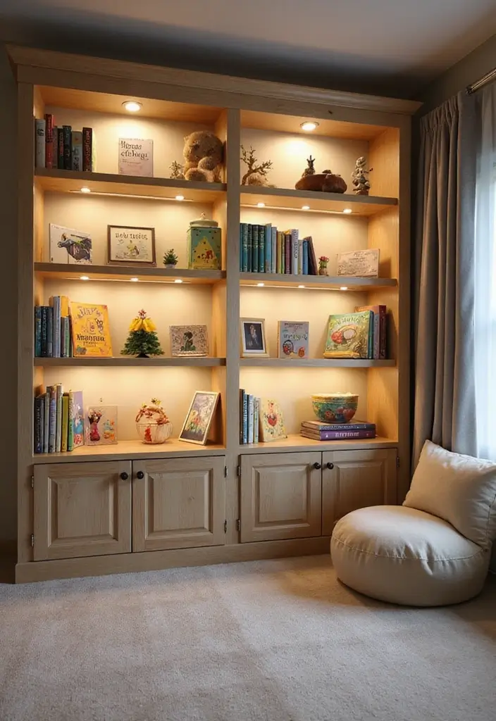28 Nursery Bookshelf Designs That Encourage Early Reading 9 28 Nursery Bookshelf Designs That Encourage Early Reading - 9. Bookshelf with Built-In Reading Light
