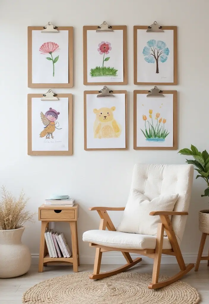28 Nursery Organization Hacks Every Parent Should Know - 19. Use Clipboards for Art Display