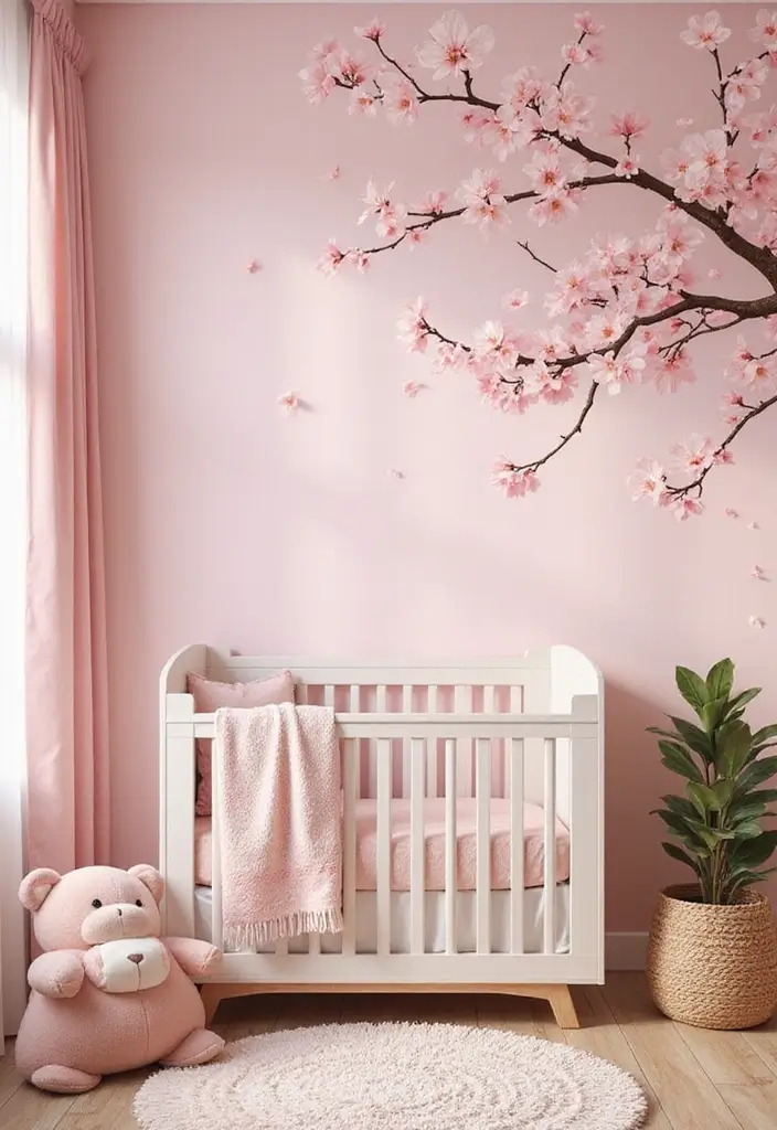 28 Pink Nursery Inspirations That Stay Sweet and Timeless 7 28 Pink Nursery Inspirations That Stay Sweet and Timeless - 7. Cherry Blossom Dreams