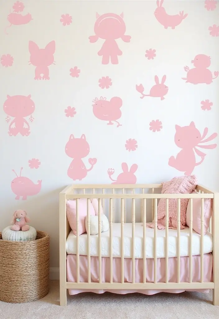 28 Pink and White Nursery Inspirations That Look Classic - 11. Adorable Wall Decals