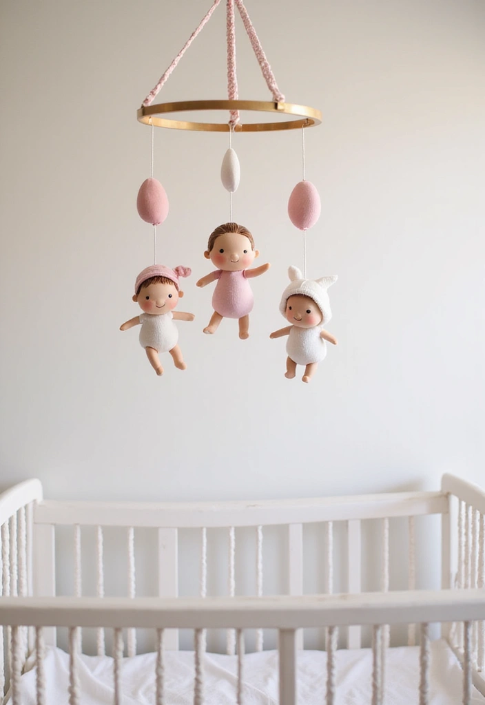 28 Pink and White Nursery Inspirations That Look Classic - 13. Playful Mobile Above the Crib