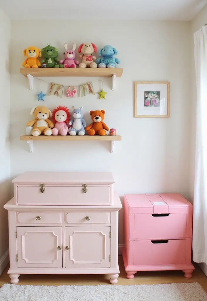 28 Pink and White Nursery Inspirations That Look Classic - 17. Cheerful Toy Storage