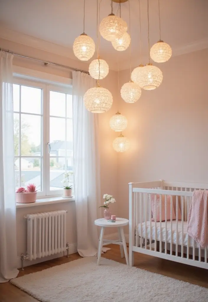 28 Pink and White Nursery Inspirations That Look Classic - 23. Soft Lighting Fixtures